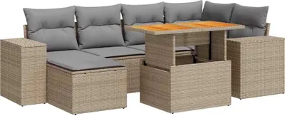 Produktbild von 7-tlg. Garten-Sofagarnitur mit Kissen Beige Poly Rattan