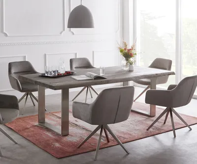 Produktbild von DELIFE Esstisch Edge 200x100 XL Akazie Platin Edelstahl Schmal Live-Edge
