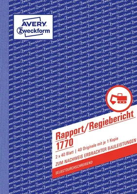 Obrázok produktu pre Avery Zweckform® 1770 1770 Rapport/Regiebericht, DIN A5, samoprepisovací, 2 x 40 listov, biely, žltý
