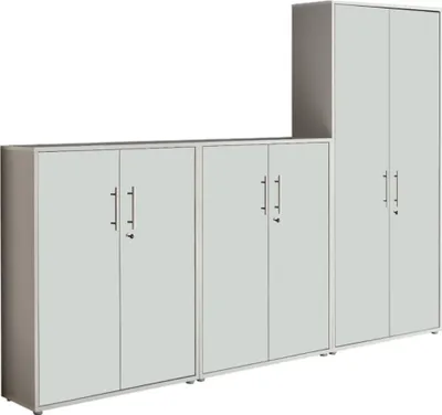 Produktbild von Aktenschrank TABOR 53 in lichtgrau / weiß matt, Schrankwand, Büroschrank, abschließbar, Metallgriffe