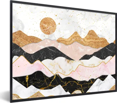 Produktbild von MuchoWow® Gerahmtes Poster Marmor - Gold - Pastell 80x60 cm - Poster mit Schwarzem Bilderrahmen Wandposter Rahmen Foto Bilder - Schwarzem - Mit Gestell