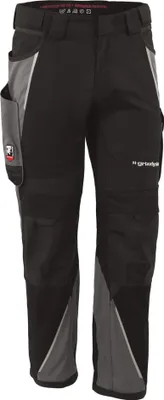 A pair of black and gray work pants.