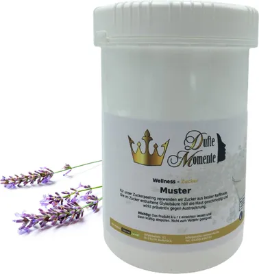 Produktbild von Dufte Momente | Sauna Zucker Körperpeeling 900g | Lavendelblüten | für empfindliche Haut | vegan und ohne Tierversuche