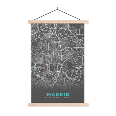 Produktbild von MuchoWow® Textilposter Madrid - Blau - Karte - Stadtplan 40x60 cm mit holzfarbenen Rahmen - Poster