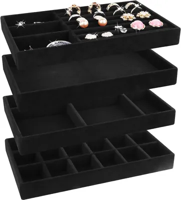 Produktbild von Schmuck Organizer Set 4-teilig, Schmuckaufbewahrungsbox mit Schubladen, für Ohrringe, Armbänder, Ringe