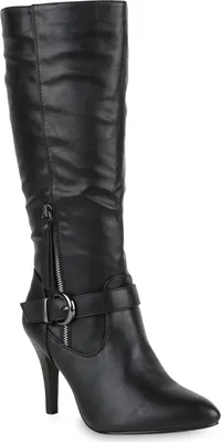Produktbild von Mytrendshoe Klassische Stiefel Damen Boots High Heels Schnallen 818980, Farbe: Schwarz, Größe: 39