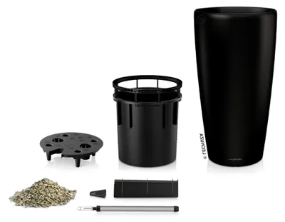 Produktbild von Pflanzgefäß Rondo Premium 40 Schwarz matt | Pflanzsäule mit Bewässerungssystem, Wasserstandsanzeiger und Pflanzeinsatz | Matte Oberfläche | Ø 40 x 75 cm | 15745