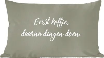 Produktbild von MuchoWow® Zierkissen Sofakissen Wohnzimmer Dekokissen 60x40 cm Sprichwörter - Erst der Kaffee, dann die Arbeit - Zitate - Kaffee - Kopfkissen - Polster mit Foto