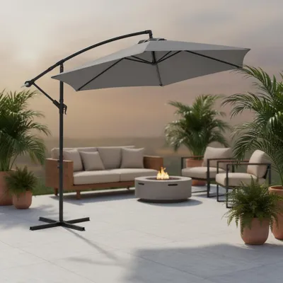 Zdjęcie produktu dla Parasol przeciwsłoneczny ⌀3.5M szary Parasol przeciwsłoneczny z korbką Parasol ogrodowy solarny