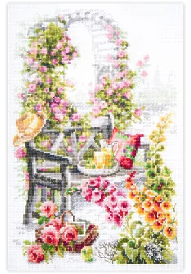 Kreuzstich-Set Rückzugsgarten, 18 x 28 cm, mehrfarbig