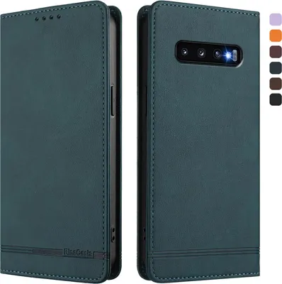 Produktbild von Hülle für Samsung Galaxy S10, Retro Kunstleder Ständer Klapphülle mit Kartenfächer und Magnetische Grün