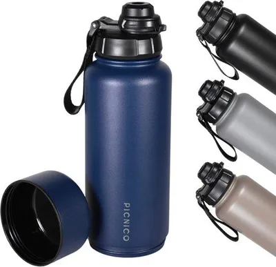 Produktbild von 1L Edelstahl-Trinkflasche, lekvrij, BPA-frei, 24h kalt, 12h warm