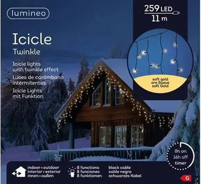 Obrázok produktu pre Kaemingk viedol icicle svetla 8 funkcia trblietanie efekt vonkajšie l.1100cm