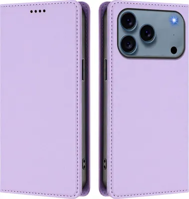 Immagine prodotto di Custodia in pelle per iPhone 17 Pro, custodia magnetica in Finto cuoio con supporto viola chiaro