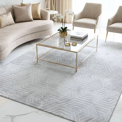 Produktbild von Teppich - 80x150 cm - Grau - Geometrisches Muster - 3D-Effekt - Rutschfest - Waschbar - Allergikerfreundlich - Weicher Teppich