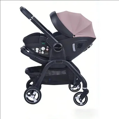 Produktbild von 4-in-1-Babykinderwagen - S366-Kombikinderwagen mit Babyschale - Faltbar - Liegefunktion - Leicht - Belastbar bis 15 kg - Rosa