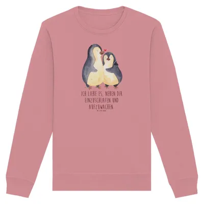 Produktbild von Mr. & Mrs. Panda Baumwoll Sweatshirt Pinguine Einschlafen Größe S - Canyon Pink - Geschenk, Freundin, Mitbringsel, Nachhaltiger Pullover, Valentinstag, Sweater, Pulli