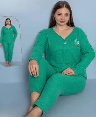Immagine prodotto di Pigiama taglie forti da donna Verde 4XL Cotone Set 2 pezzi Caldo Inverno S-84