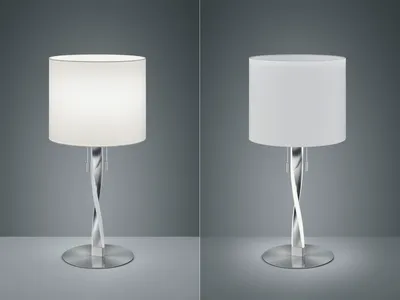 Produktbild von LED Tischlampe NANDOR mit Stoff Lampenschirm weiß und beleuchtetem Gestell