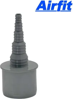 A gray plastic hose adapter with a stepped nozzle on a white background, with the brand name 'Airfit' in blue text above it.