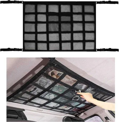 Obrázok produktu pre Nastaviteľné sieťované vrecká na strechu a strop, univerzálne rozmery 90 cm x 65 cm s organizérom batožiny pre SUV.