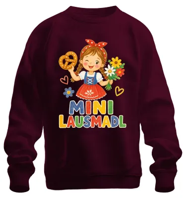 Obrázok produktu pre Mini Lausmadl, , tradičný bavorský kostým (Dirndl), bavorská sukňa (Lederhose), mikina, pulóver, bordová farba, veľkosť M