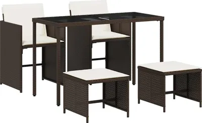 Produktbild von vidaXL 5-tlg. Garten-Essgruppe mit Kissen Braun Poly Rattan