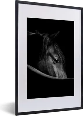 Produktbild von MuchoWow® Gerahmtes Poster Pferde - Porträt - Schwarz - Tiere 40x60 cm - Poster mit Schwarzem Bilderrahmen Wandposter Rahmen Foto Bilder - Poster in Rahmen