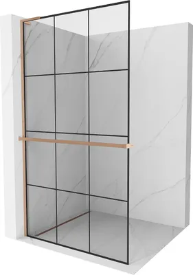 Image de Mexen Kioto+ L paroi de douche avec étagère Walk-in 100 x 200 cm, motif noir, laiton brossé - 800-100-123-65-77