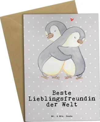 Produktbild von Mr. & Mrs. Panda Beileidskarte Pinguin Beste Lieblingsfreundin der Welt - Grau Pastell - Geschenk, Liebe, Geschenkidee, Klappkarte, Herz, Bae, einladungskarten, Love