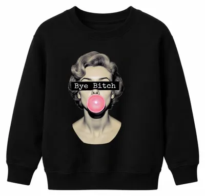Productafbeelding van Bye Bitch Bubblegum Pop Art Retro Trui voor dames, roze, brutaal, kindermaat, zwart, 104