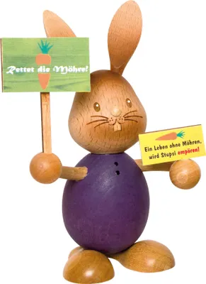 Produktbild von Drechslerei Kuhnert - Dekofigur aus Holz - Hase Stupsi als Demonstrant - ca. 11cm