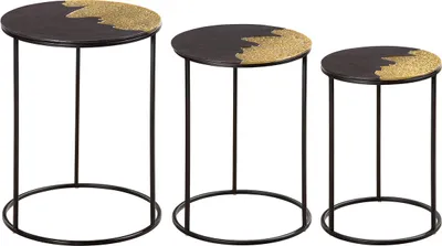 Immagine prodotto di Set da 3 tavolini, forma rotonda, modello "Loro", in alluminio nero, confezione da 1, altezza 52 cm, diametro 40 cm. Codice prodotto: 68740 4063387687406