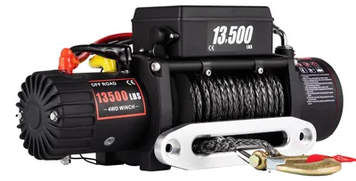 Image de Treuil électrique, capacité de traction de 13500 lbs, câble de remorquage synthétique, capacité de 13500 lbs