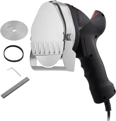 Zdjęcie produktu dla Elektryczny nóż do szawarmy - 80 W, turecki nóż do kebaba - krajalnica do gyro - krajalnica do mięsa Doner Kebab ze stali nierdzewnej - 2 ostrza - średnica ostrza 10 cm.