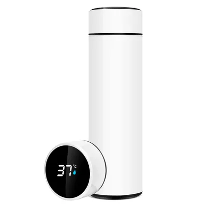 Produktbild von Thermosflasche, 500ML Wasserflasche Vakuum Isolierbecher 304 Edelstahl, LCD-Touchscreen Temperaturanzeige, Smart Mug Trinkflasche, Ideal für Hitze und KälteWeiß
