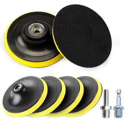 Produktbild von 6 Stück Klett Schleifteller 125mm Schleifpapierteller für Exzenterschleifer Winkelschleifer Bohrmaschine mit Bohradapter M14 inkl. Spanndorn für Exzenterschleifpapier