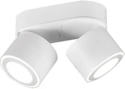 A white ceiling light with two adjustable spotlights.