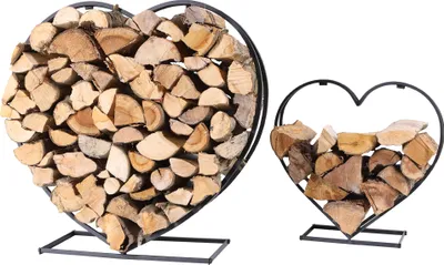 Produktbild von Brennholzregal Stapelregal Feuerholzregal 2er Set Herzform schwarz
