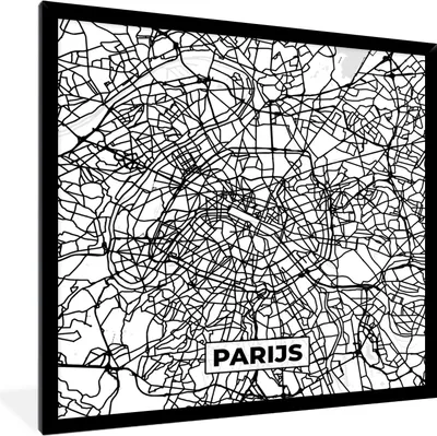 Produktbild von MuchoWow® Gerahmtes Poster Stadtplan - Paris - Schwarz und weiß - Karte 40x40 cm - Poster mit Schwarzem Bilderrahmen Wandposter Rahmen Foto Bilder - Mit Rahmen - Wanddekoration Schlafzimmer