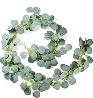 Produktbild von 1 Stück Künstliche Eukalyptus Girlande Künstlich Pflanze Eukalyptus Blätter Deko Girlande Hochzeit Eukalyptus Kranz für zu Hause Küchen Garten Büro Hochzeit oder als Wanddekoration