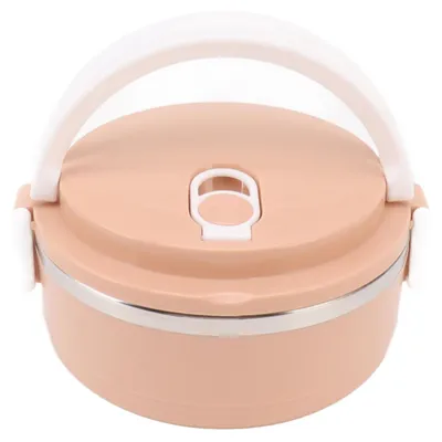 Produktbild von Isolierte Lunchbox aus Edelstahl, Silikon, rund, atmungsaktive Löcher, ergonomischer Griff, Bento für die Schule, Rosa