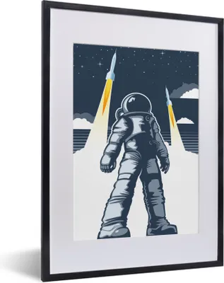 Produktbild von MuchoWow® MuchoWow® Gerahmtes Poster Astronaut - Rakete - Weltraum 30x40 cm - Poster mit zchwarzem Bilderrahmen - Wandposter Schlafzimmer