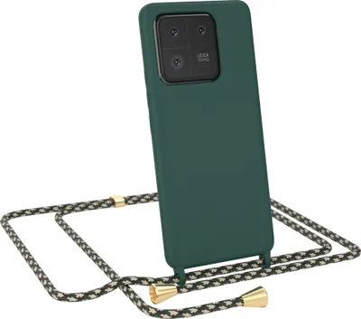 Produktbild von EAZY CASE Handykette kompatibel mit Xiaomi 13 Pro Handyhülle zum Umhängen, Silikon Hülle mit Band, Schutzhülle mit Ersatzkordel, Stylische Kette für Smartphone, Nacht Grün / Grün Camouflage