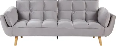 Produktbild von BELIANI Schlafsofa 3-Sitzer Samtstoff Hellgrau Schlaffunktion Retro Design Zierkissen Wohnzimmer