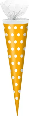 Produktbild von Schultüte / Zuckertüte / 50cm / rund / Farbe: gelb mit weiße Punkte