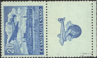Produktbild von Briefmarken Tschechoslowakei 1946 Mi 498Zf mit Zierfeld postfrisch Flugpost