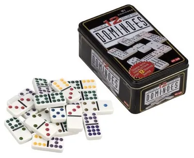 Produktbild von Longfield Games Domino Doppel 12 Spiel im Blech mit farbigen Punkten