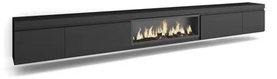 TV-Lowboard mit LED-Elektrokamin, 368x45x35 cm, Schwarz