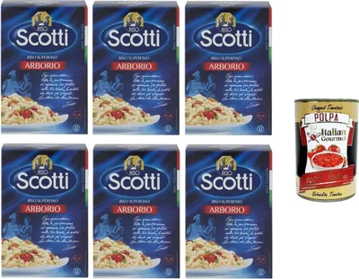 Produktbild von Riso Scotti Riso Arborio, Italienischer Reis,Superfeine Reiskörner,Ideal für Risottos und Timbales, 6x 500g Vakuumverpackung + Italian Gourmet polpa 400g